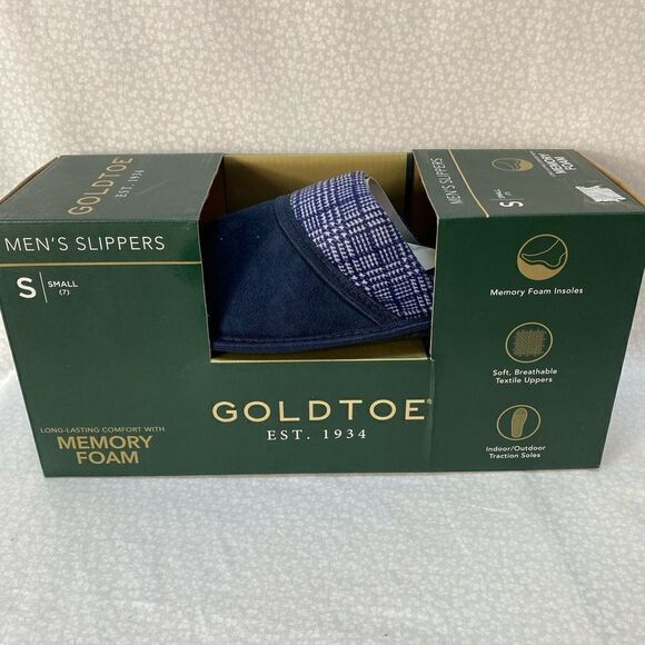 GOLDTOE Men's Size Small (7) Blue Memory Foam Slippers - Picture 1 of 8